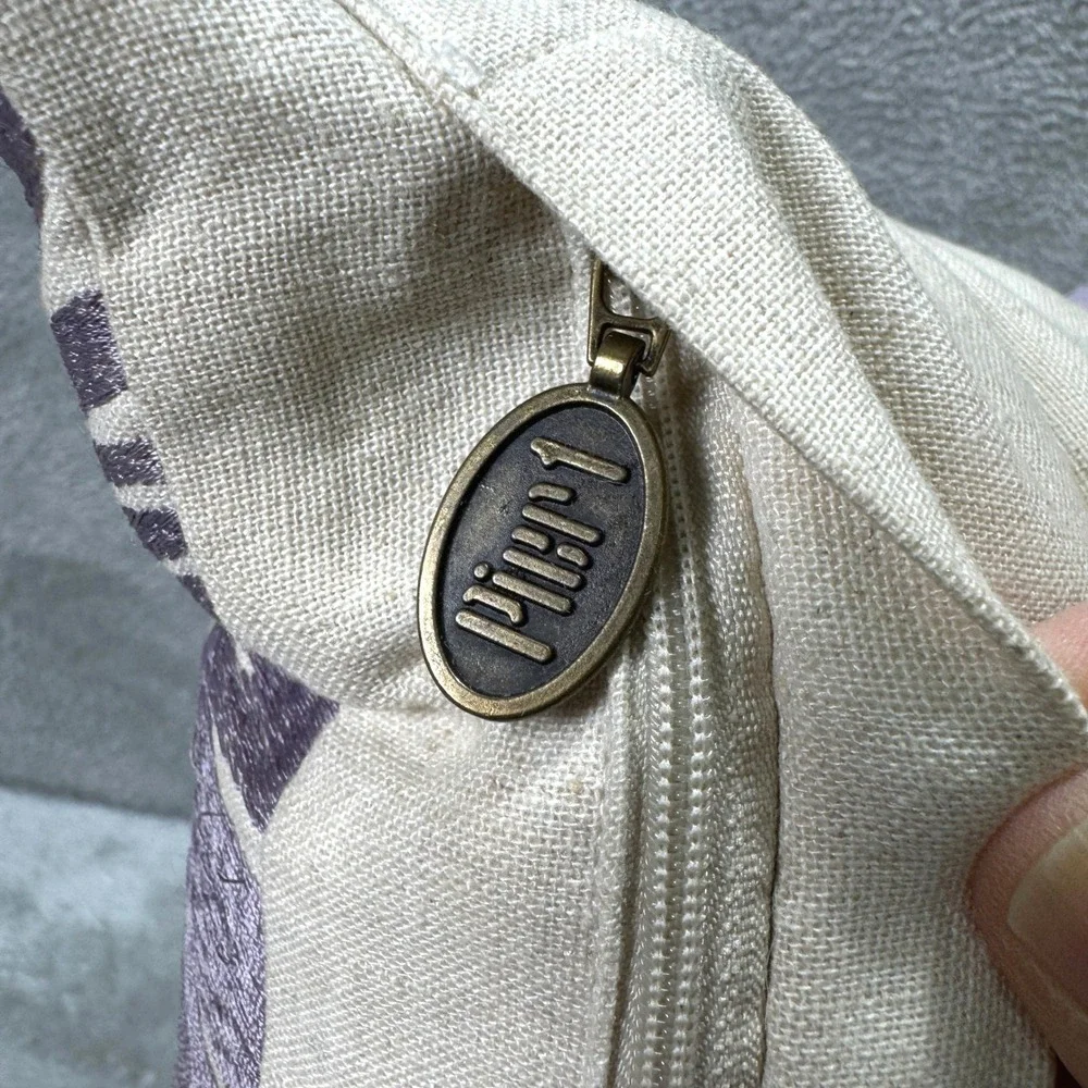 Pier 1 Embroidered Lavender Floral Throw Pillow Boho Cream Decorative Cushion